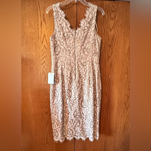 NWT Eliza J Womens Tulip Hem Dress Blush Pink Lace V Neck Lined Cocktail - Picture 16 of 16